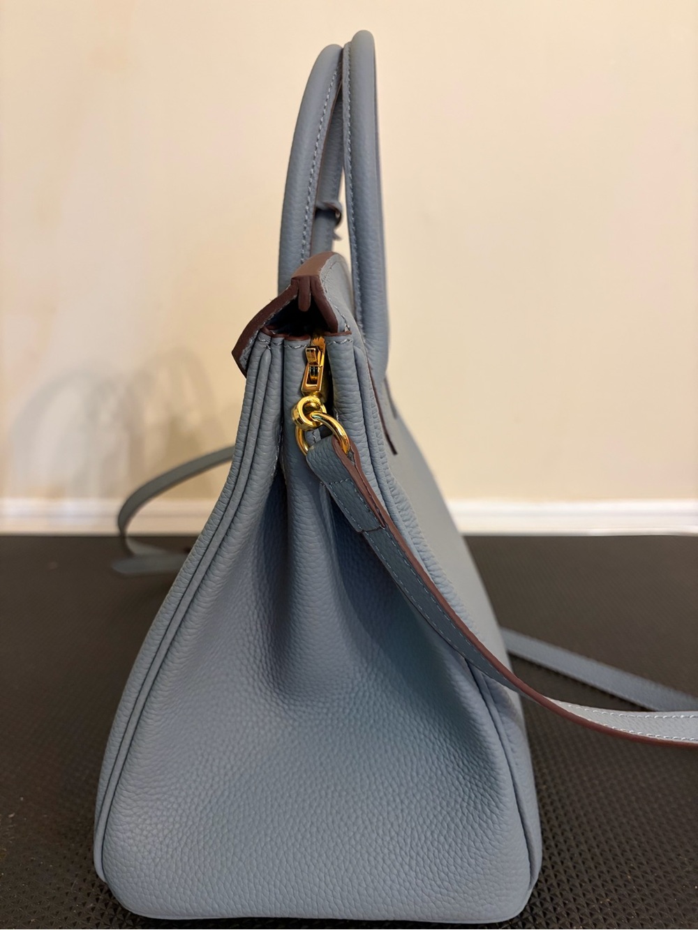 Luxury Real Leather 30cm Satchel in Light Blue with Gold Hardware - Picture 6 of 11